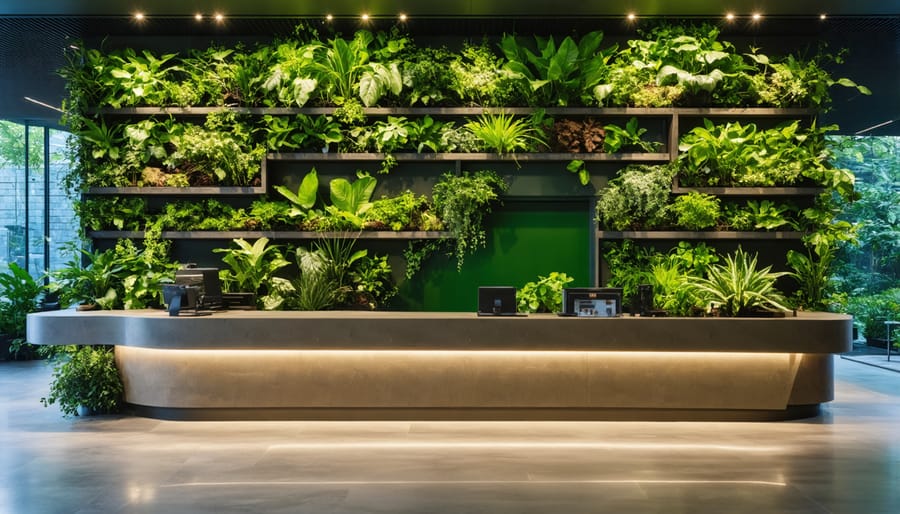 Delta-8 retail interior featuring living plant wall and natural design elements