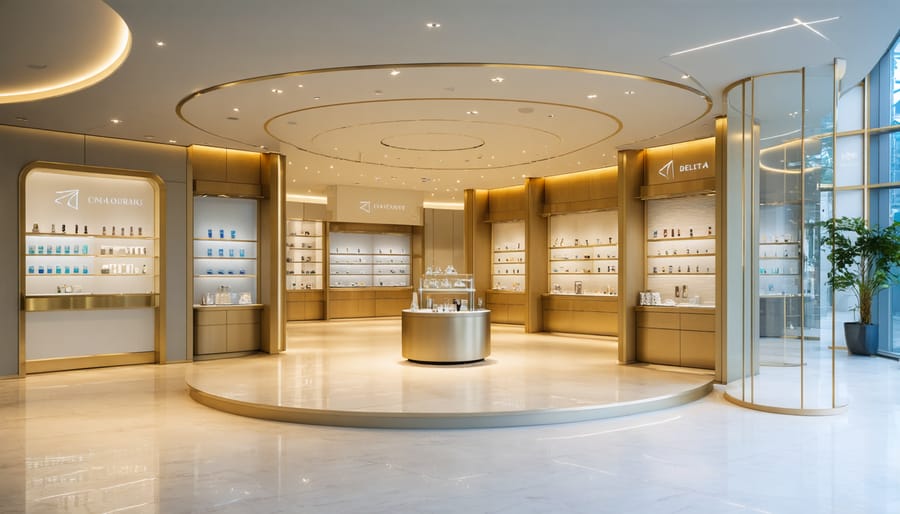 Delta-8 retail consultation area with staff member and customer discussing products